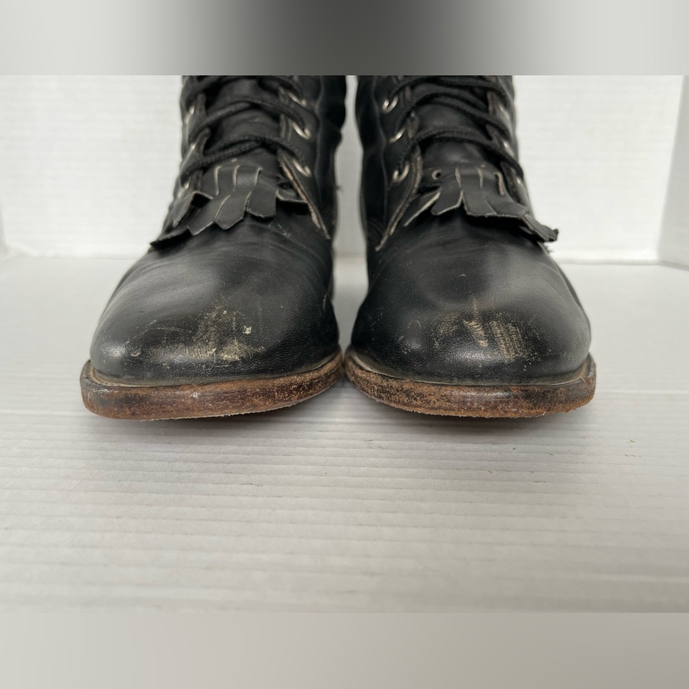 Justin Western Roper Kiltie Boots Women Size 9 B Black Leather Lace Up L0620 - Picture 4 of 11